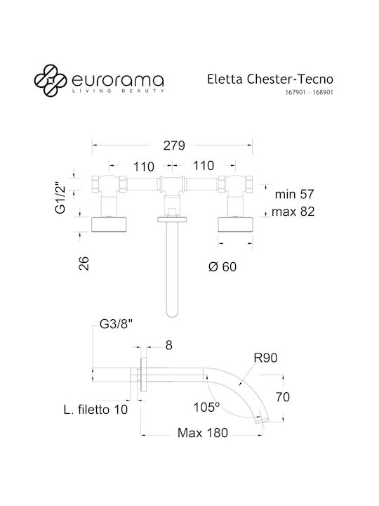 Eurorama Eletta Tecno Built-in Faucet Mixer for for Bathroom Sink Silver