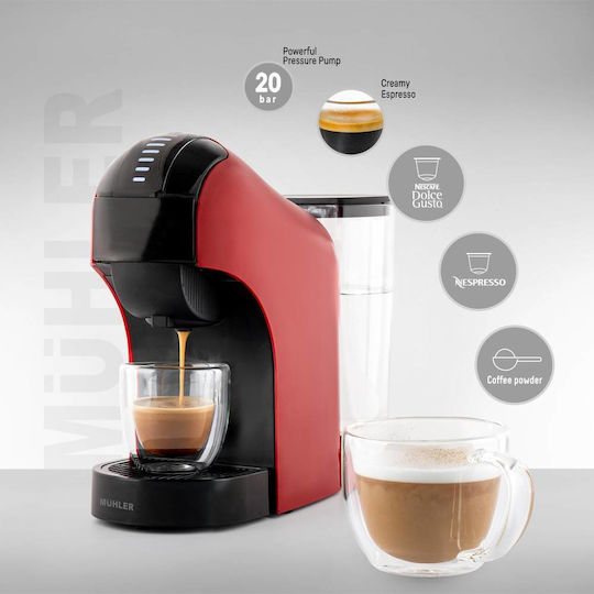 Muhler MCM-611 Pod Coffee Machine Nespresso Pressure 20bar Red