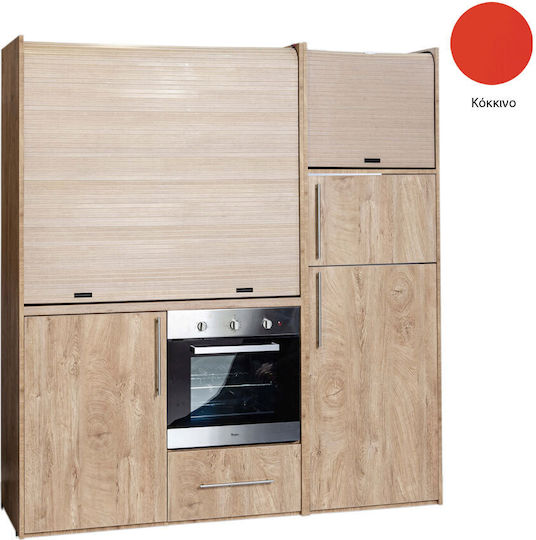 Silver ΚΣ190 Kitchenette with Right Sink Bowl 190x65x204cm Red με Μεγάλο Ψυγείο & Φούρνο