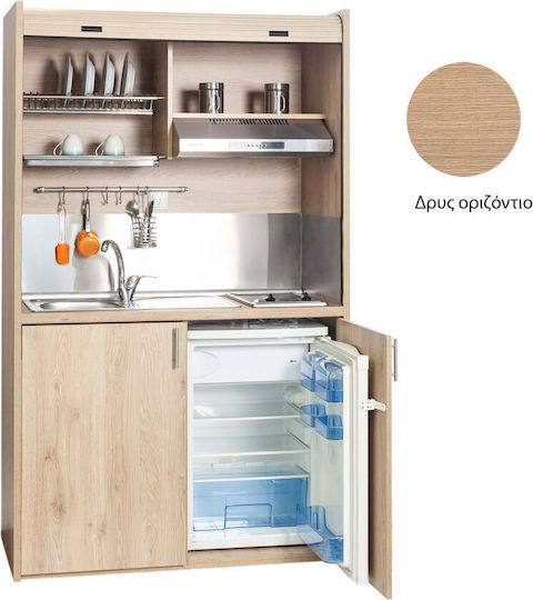 Silver Silver Horizontal Kitchenette with Left Sink Bowl 125x65x209cm Oak