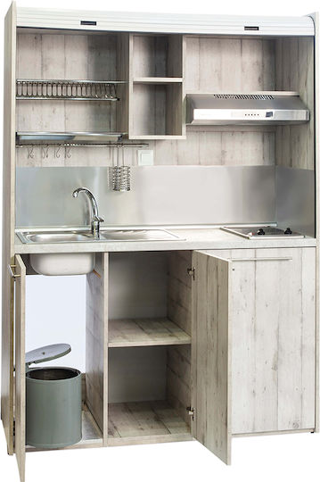 Silver KS160 KS160-Oak-Horizontal Kitchenette with Left Sink Bowl 160x65x209cm Oak