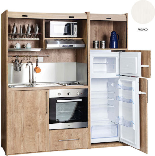 Silver ΚΣ190 Kitchenette with Right Sink Bowl 190x65x204cm White με Μεγάλο Ψυγείο & Φούρνο