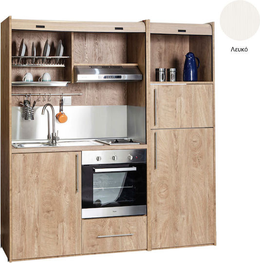 Silver ΚΣ190 Kitchenette with Right Sink Bowl 190x65x204cm White με Μεγάλο Ψυγείο & Φούρνο
