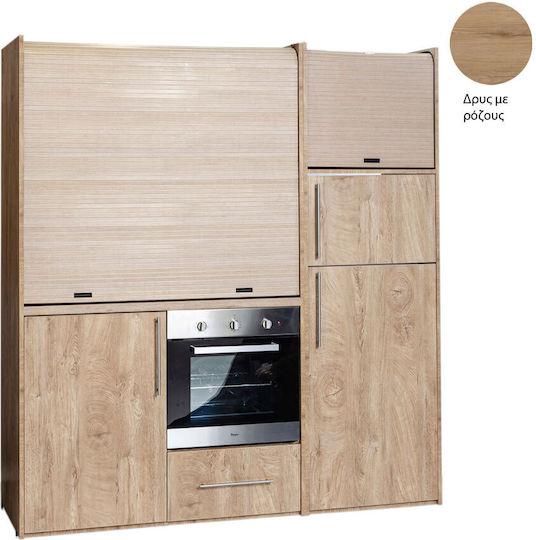 Silver ΚΣ190 Kitchenette with Right Sink Bowl 190x65x204cm Oak με Ρόζους με Μεγάλο Ψυγείο & Φούρνο