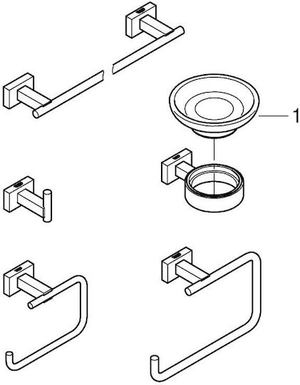 Grohe Essentials Cube New Wall-Mounted Металик Сребрист Бански Комплект 5 Бройки