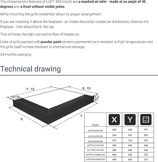 Kratki Γωνιακή Περσίδα Τζακιού 40x60x9cm Γκρι