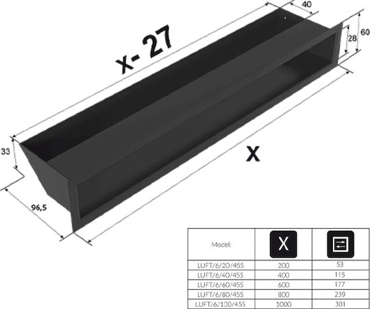 Kratki Ορθογώνια Περσίδα Τζακιού 60x6cm Λευκή