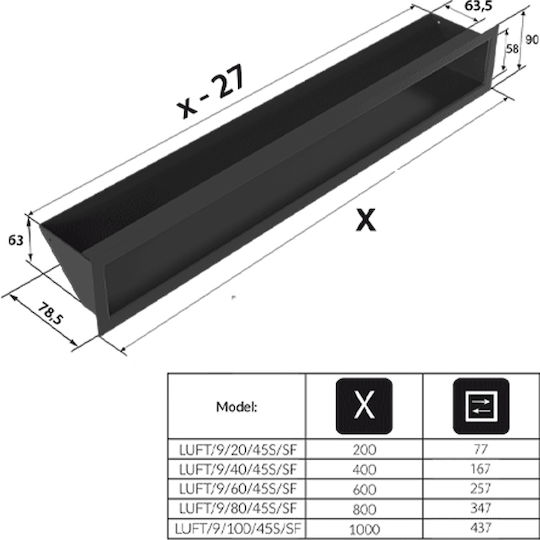 Kratki LUFT/9/100/45S/Κ Ορθογώνια Περσίδα Τζακιού 100x9cm Μπεζ