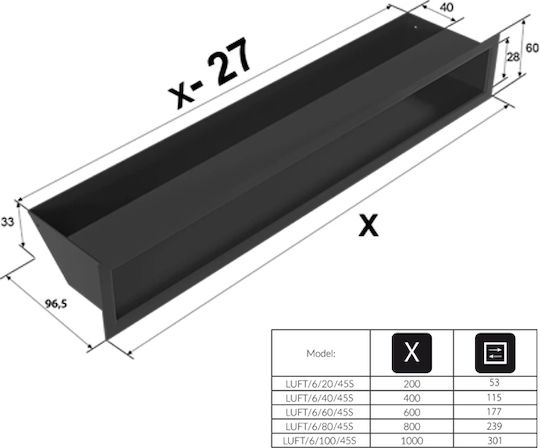 Kratki Perdea de aer pentru șemineu dreptunghiulară Perdea de aer pentru șemineu 60x6cm Inox