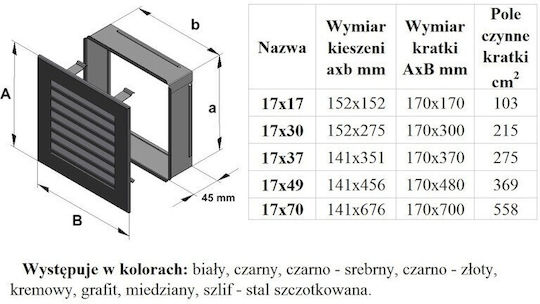 Kratki Fresh Ορθογώνια Περσίδα Τζακιού 49x17cm Γκρι