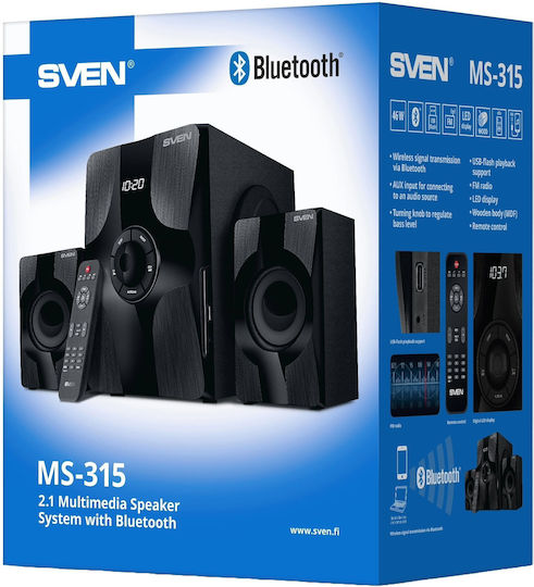 Sven Ηχοσύστημα 2.1 MS-315 SV-020880 με Digital Media Player και Bluetooth Μαύρο