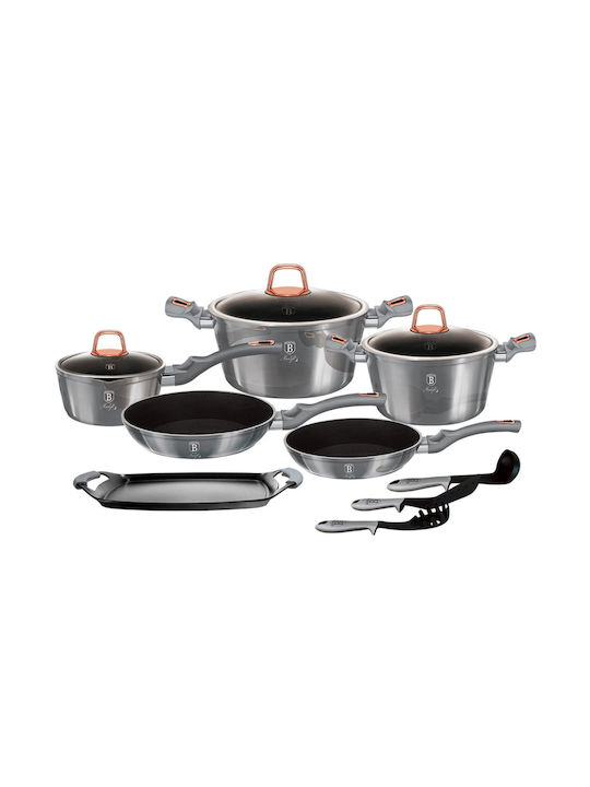 Berlinger Haus Moonlight Collection Cookware Set of Aluminum with Stone Coating Grey 12pcs