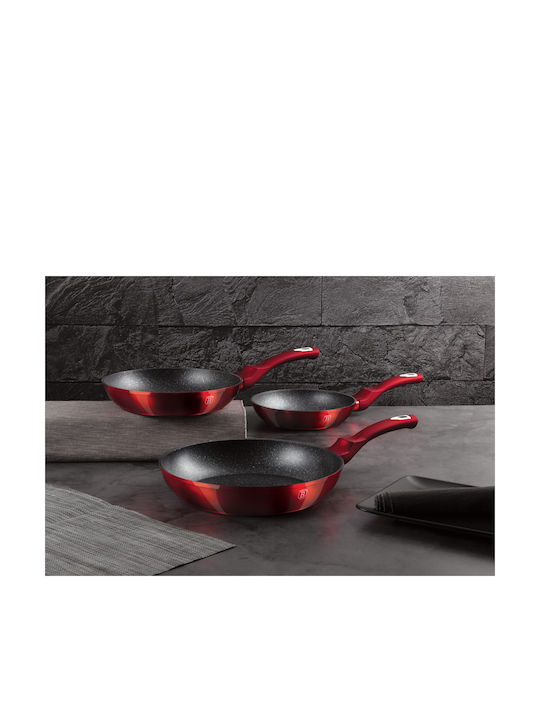 Berlinger Haus Metallic Line Σετ Τηγάνια από Αλουμίνιο Burgundy Collection με Επίστρωση από Πέτρα 3τμχ