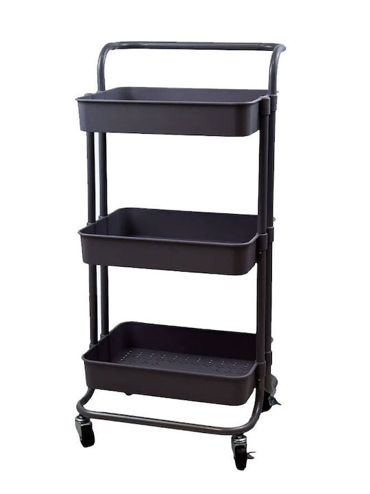 Sidirela Soni Kitchen Trolley Metallic 3-Tier Black 42x39x86cm