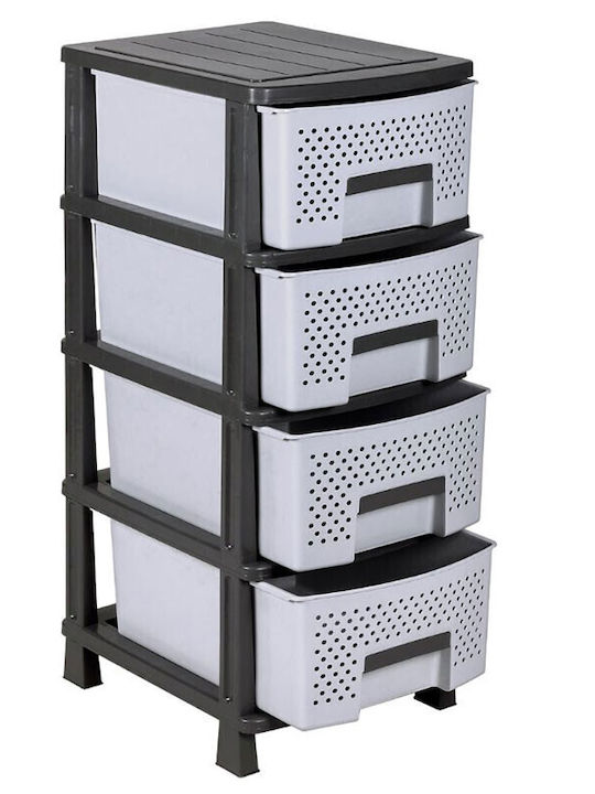 Homeplast Ziva Perforated Plastic Drawer Unit 4 Tiers Gray 50x40x99cm