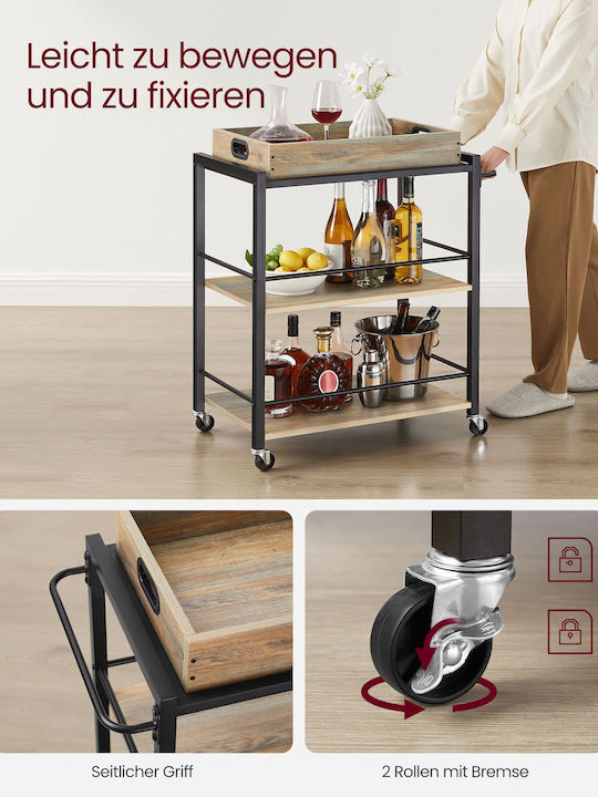 Vasagle Metallic Kitchen Trolley 3 Tiers Brown 72x40x86cm
