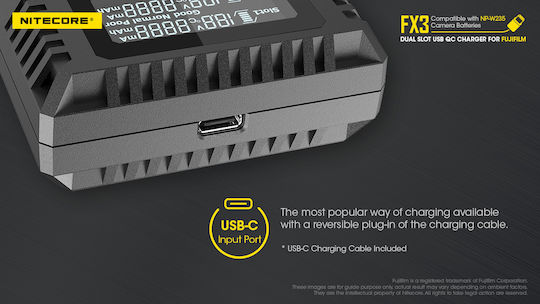 NiteCore Διπλός Φορτιστής Μπαταρίας FX3 Συμβατός με Fujifilm