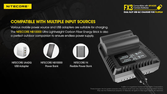 NiteCore Διπλός Φορτιστής Μπαταρίας FX3 Συμβατός με Fujifilm