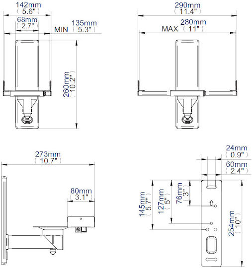 B-Tech Lautsprecherständer Wand Side-Clamping Speaker Wall Mounts (Paar) in Schwarz Farbe