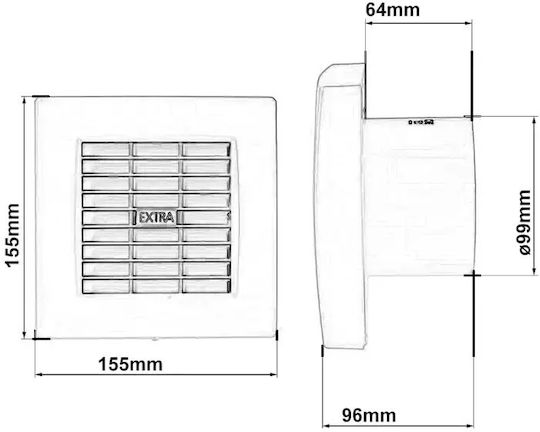 Europlast Wandmontage Lüfter für das Badezimmer 100mm Weiß