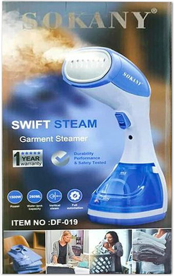 Sokany DF-019 Aparat de călcat cu abur pentru haine de Mână 1100W cu rezervor 250ml Albastru