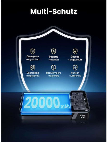 Ugreen PB720 Power Bank 20000mAh 100W με Θύρα USB-A και 2 Θύρες USB-C Power Delivery / Quick Charge 2.0 / Quick Charge 3.0 Γκρι