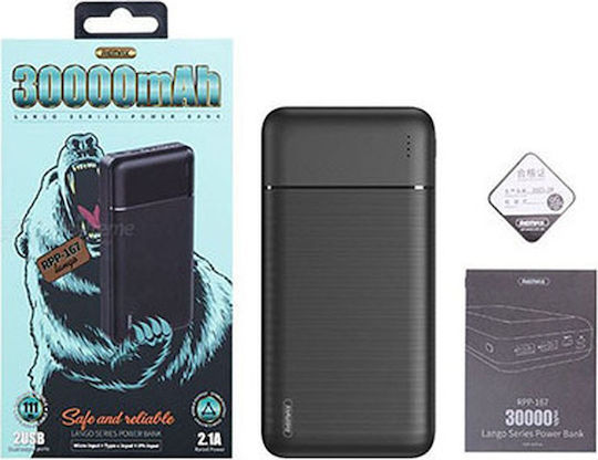 Remax RPP-167 Power Bank 30000mAh με 2 Θύρες USB-A Μαύρο