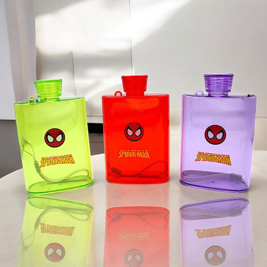 Kids Water Bottle Spiderman Plastic with Screw Cap Non Spill Red 430ml