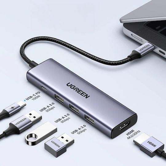 Ugreen CM511 USB-C Docking Station με HDMI 4K PD Γκρι