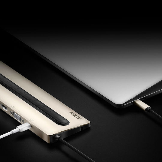 Aten USB-C Docking Station mit HDMI 4K PD Ethernet und Verbindung 2 Monitore Silber (UH3237)