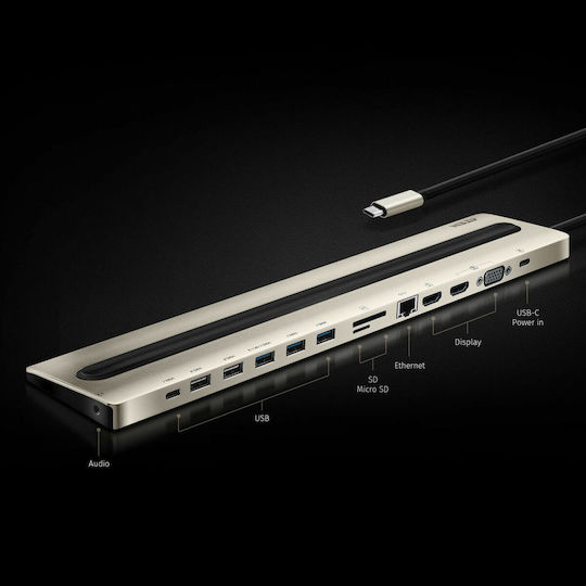Aten USB-C Docking Station mit HDMI 4K PD Ethernet und Verbindung 2 Monitore Silber (UH3237)