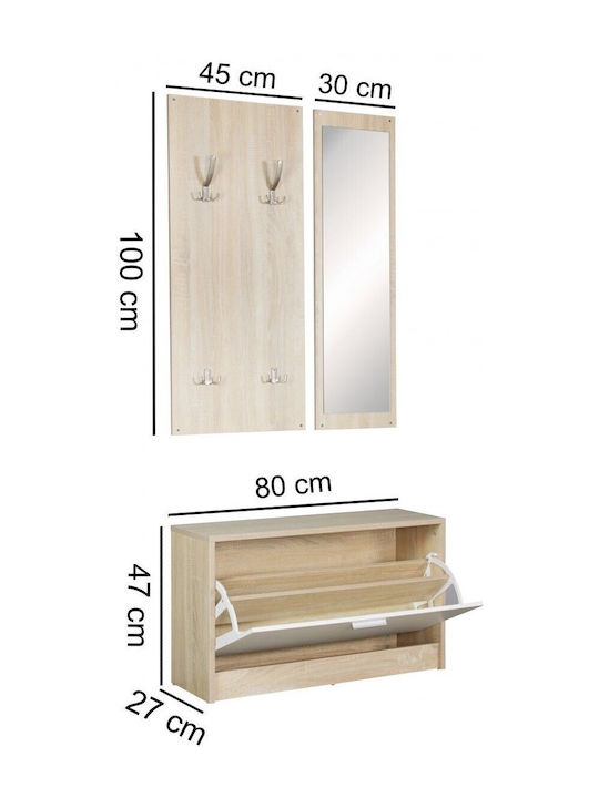 Thomas Entry Furniture with Mirror / Hanger & Shoe Rack 80x27x175cm