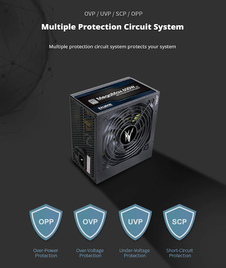Zalman MegaMax ZM600 rev. 2.0 600W Μαύρο Τροφοδοτικό Υπολογιστή Full Wired 80 Plus Standard