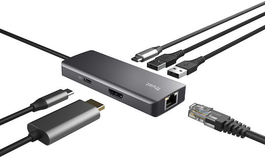 Trust Hub 10 USB 2.0 Ports with USB-A Connection Ethernet Silver