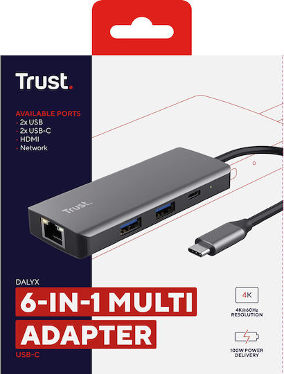 Trust Hub 10 USB 2.0 Ports with USB-A Connection Ethernet Silver