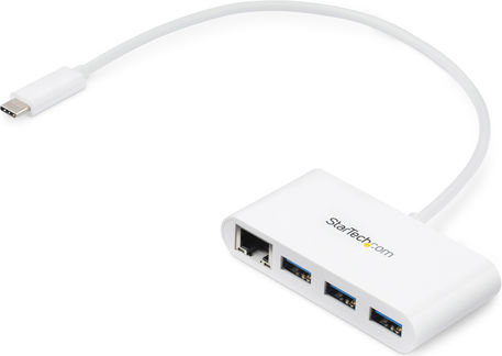 StarTech USB Хъб с 4 Порта USB 3.0 с USB-C Интерфейс и Ethernet в Бял Цвят