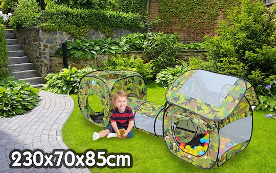 3 in 1 Spielhaus Kinder Multifunktionales Haus Tunnel Zelt 230x70x85cm Tarnfarbe
