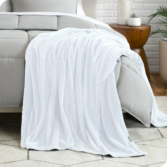 My Home Luxury Κουβέρτα Fleece Υπέρδιπλη 220x240εκ. Λευκή