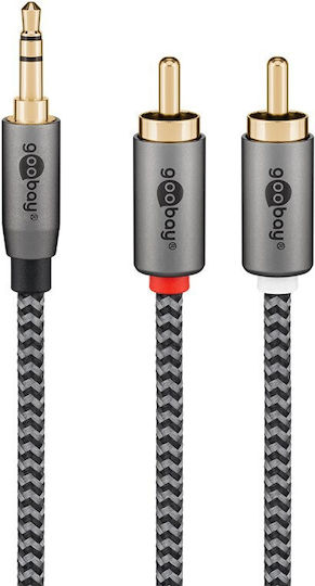 Goobay Καλώδιο Ήχου 3.5mm male - 2x RCA male Γκρι 1m 65285