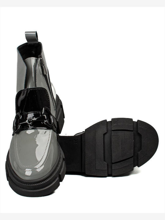 Leather Women's Ankle Boots Gray