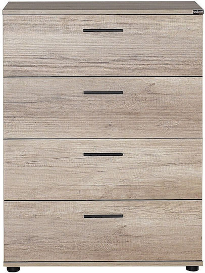 Wooden Bedroom Chest of Drawers with 4 Ash Grey Walnut Drawers 73x44x96cm