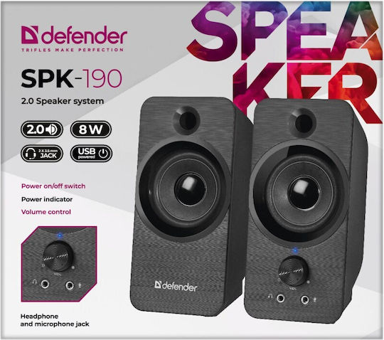 Defender SPK-190 Computerlautsprecher 2.0 mit Leistung 8W in Schwarz Farbe