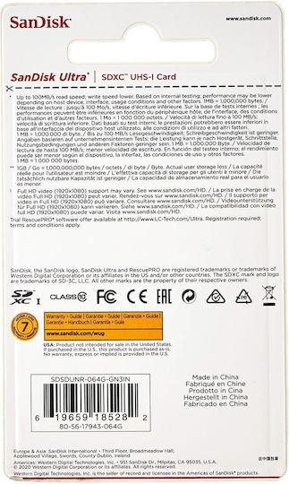 Sandisk Ultra Lite SDXC 64GB Class 10 UHS-I