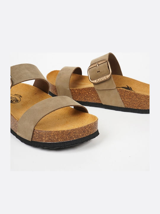 Leather Women's Anatomic Flatforms Sandals Olive Green