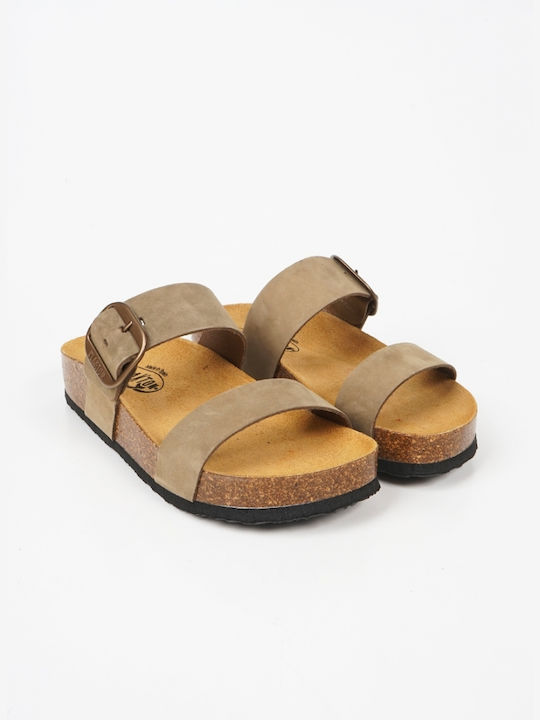 Leather Women's Anatomic Flatforms Sandals Olive Green