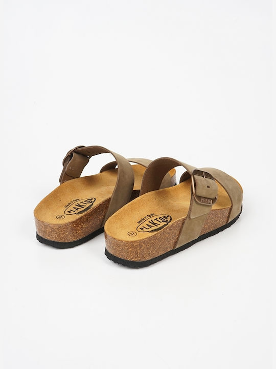 Leather Women's Anatomic Flatforms Sandals Olive Green