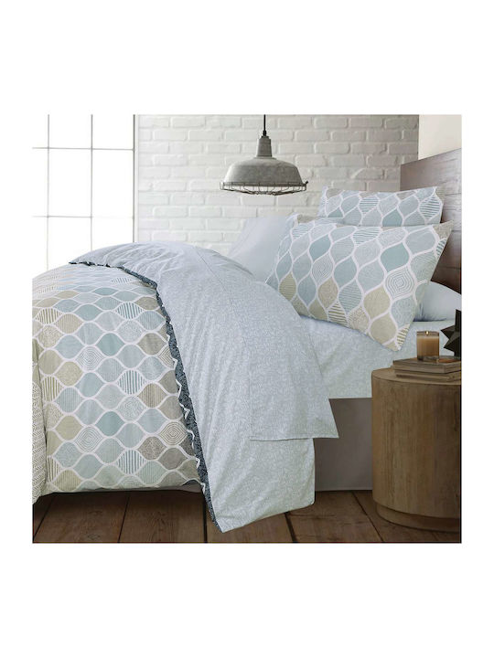 Espree Sheet Sets Queen with Elastic 160x200+35cm. Geo Blue 4pcs