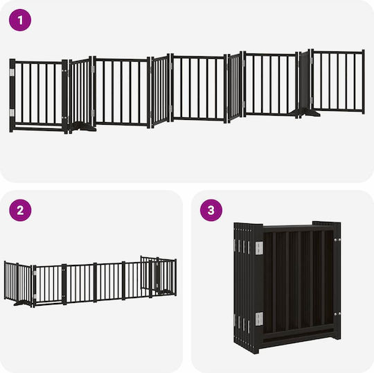 Dog Gate Foldable 9 Panels 450cm Poplar Wood Black 50 X 60 X 2 Cm