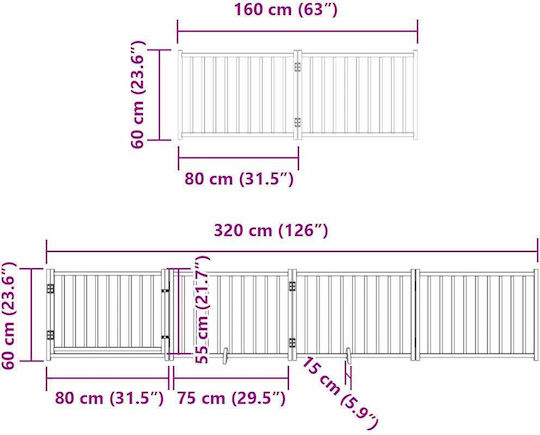 Сгъваема преграда за кучета 8 панела 640 см топола кафява 80 X 60 X 2 см