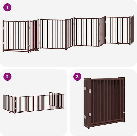 Hundegitter-Trennwand Faltbar 8 Paneele 640 cm Pappelholz Braun 80 x 90 x 2 cm